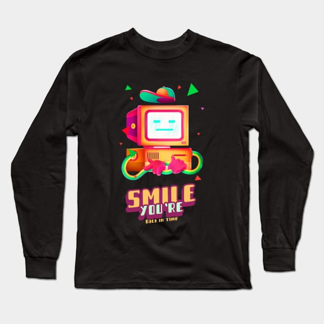 Smile You're Back In Time Design Long Sleeve T-Shirt by ArtPace